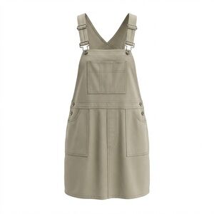 Attitude Khaki Overall Utility Dress Size M Casual Neutral Layering Cotton